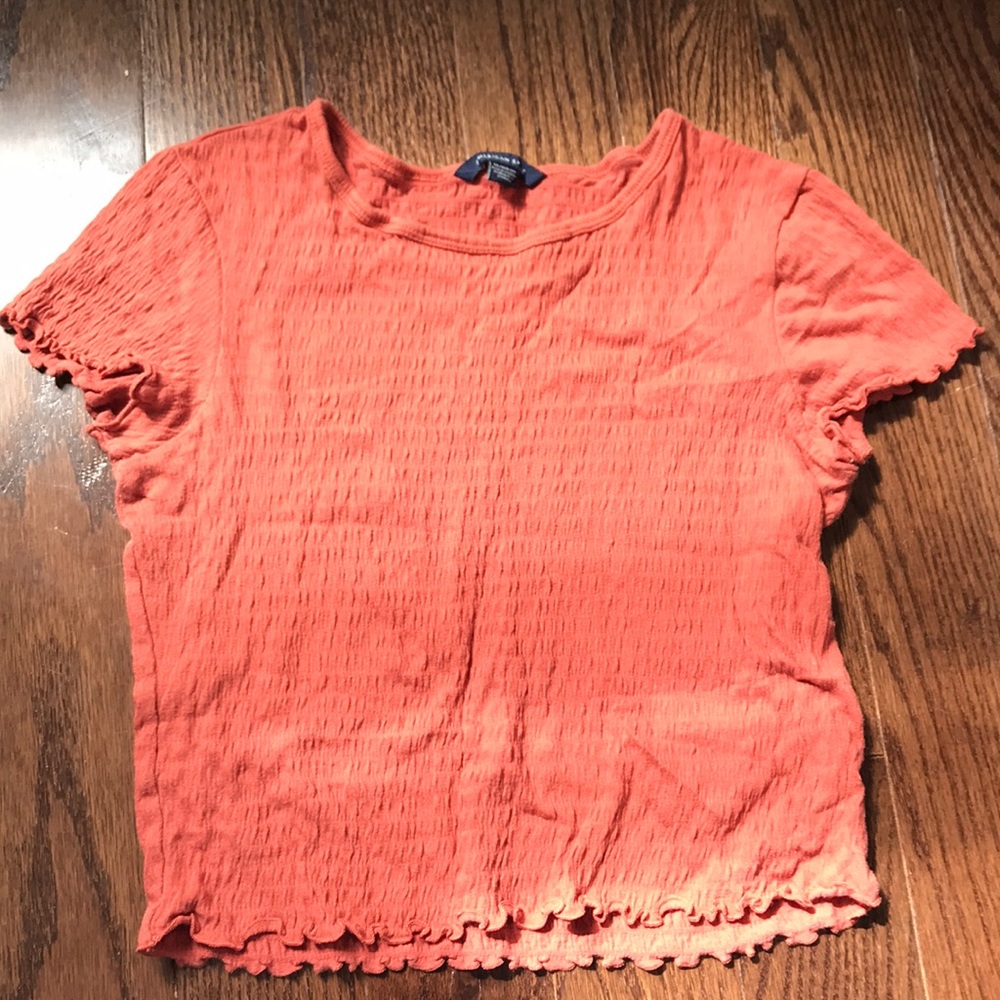 American Eagle smocked lettuce edge tee